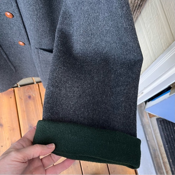 Lodenfrey 100% Virgin Wool Overcoat In Charcoal Gray With Hunter Green Accents - Picture 6 of 16